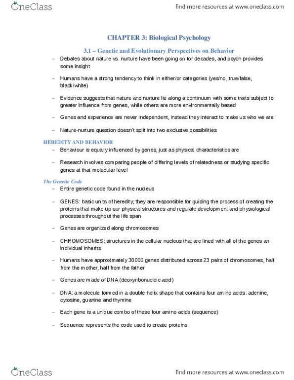 PSYA01H3 Chapter Notes - Chapter 3: Phenylthiocarbamide, Behavioural Genetics, Cytosine thumbnail