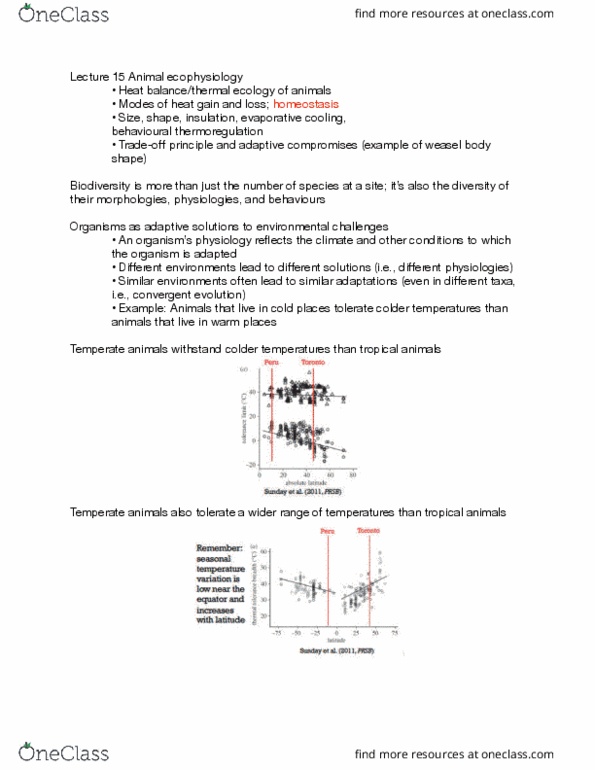 BIO120H1 Lecture Notes - Lecture 15: Ecophysiology, Thermoregulation, Homeostasis thumbnail