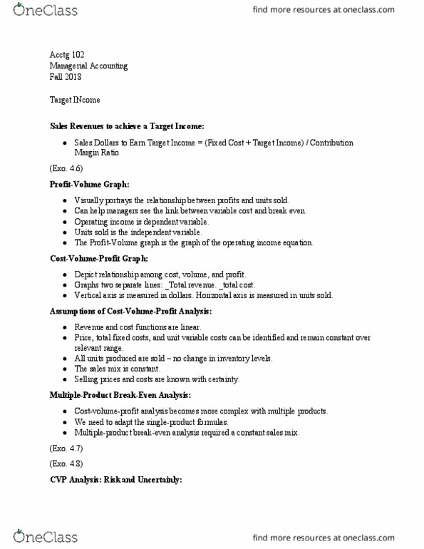 ACCTG 102 Lecture Notes - Lecture 6: Contribution Margin, Earnings Before Interest And Taxes, Fixed Cost thumbnail