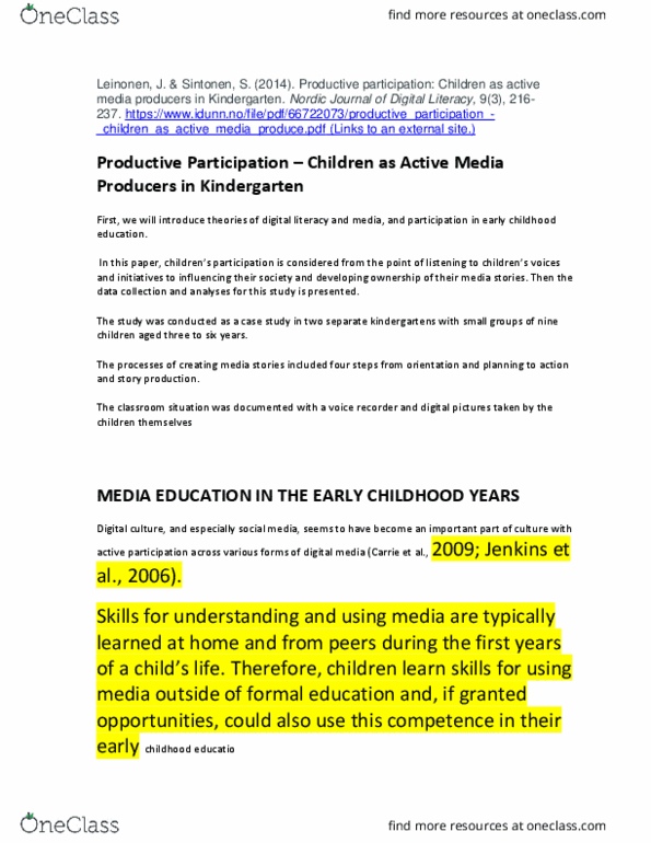 ECED 407 Chapter Notes - Chapter 7.3: Digital Pictures, Kindergarten, Cyberculture thumbnail