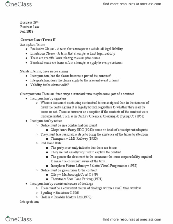 BUS-294 Lecture Notes - Lecture 27: Contra Proferentem thumbnail