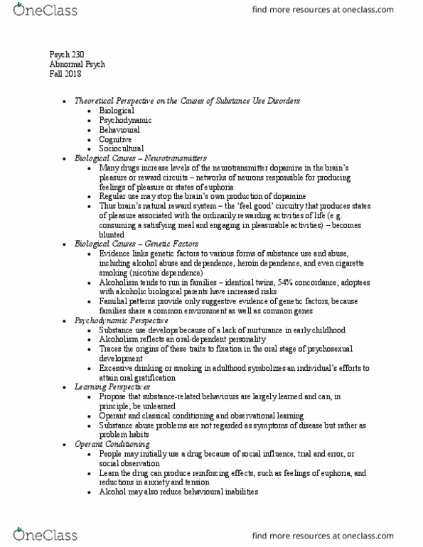 PSYCH-230 Lecture Notes - Lecture 17: Opioid Use Disorder, Substance Abuse, Behavioral Addiction thumbnail