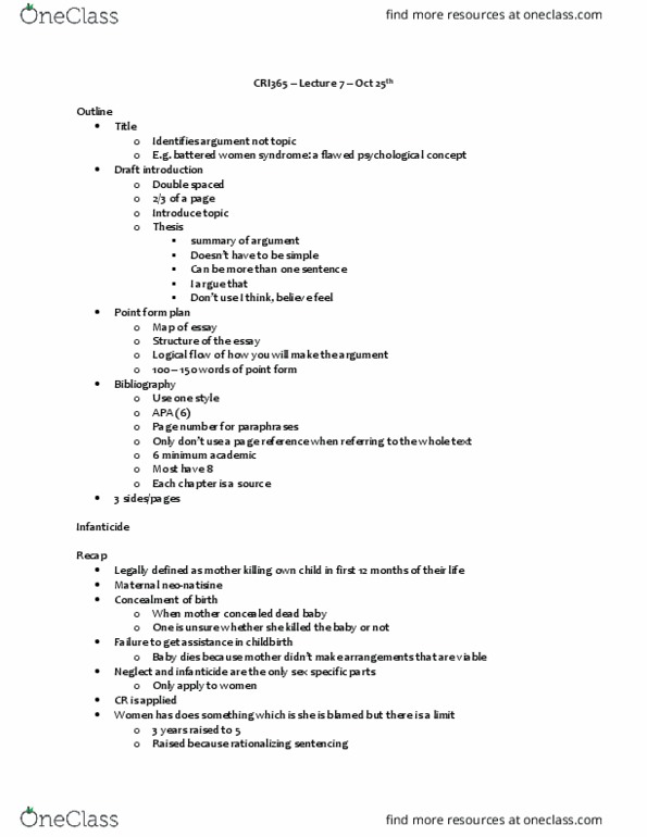 CRI365H1 Lecture Notes - Lecture 7: Childbirth, Postpartum Psychosis, Major Depressive Disorder thumbnail