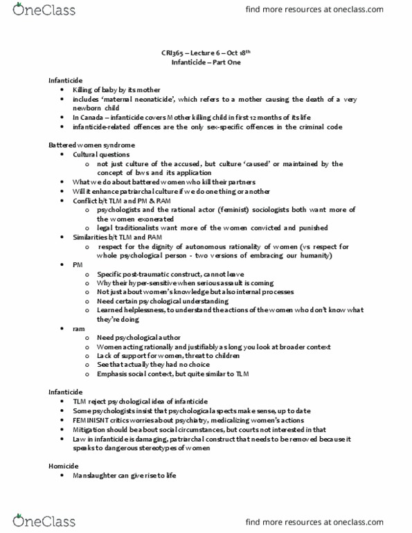 CRI365H1 Lecture Notes - Lecture 6: Neonaticide, Rational Agent, Learned Helplessness thumbnail