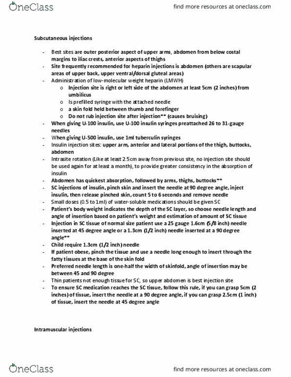 NURS405A Lecture Notes - Lecture 5: Iliac Crest, Skin Fold, Heparin thumbnail