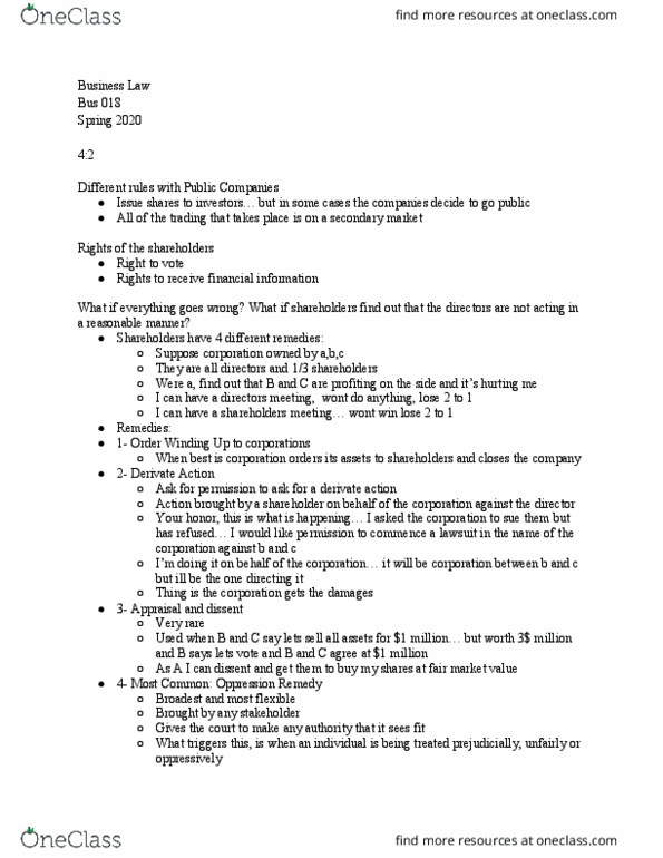 BUS 018 Lecture Notes - Lecture 8: Action Action, Parks Canada, Fiduciary thumbnail