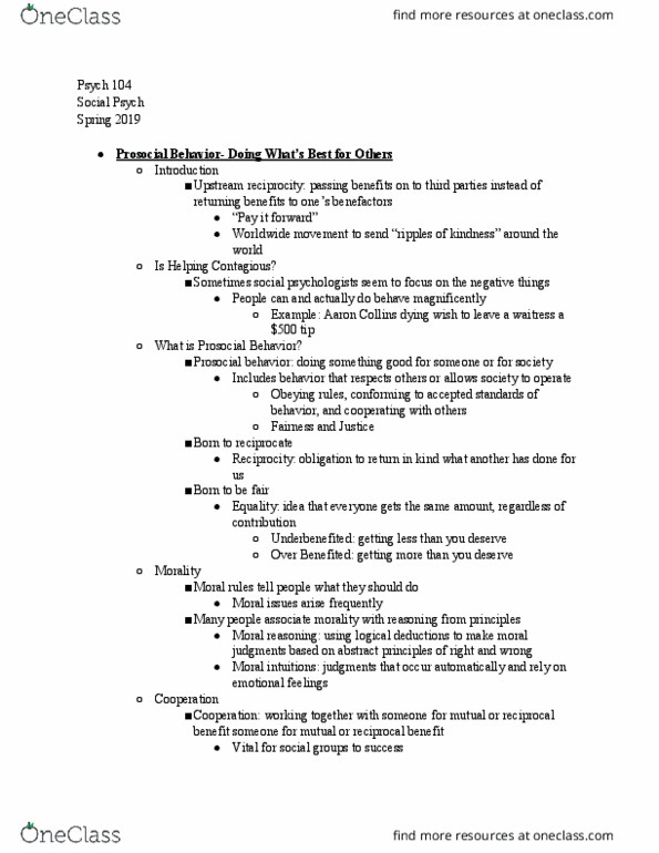 PSYCH 104 Lecture Notes - Lecture 21: Prosocial Behavior, Moral Reasoning, Psych thumbnail