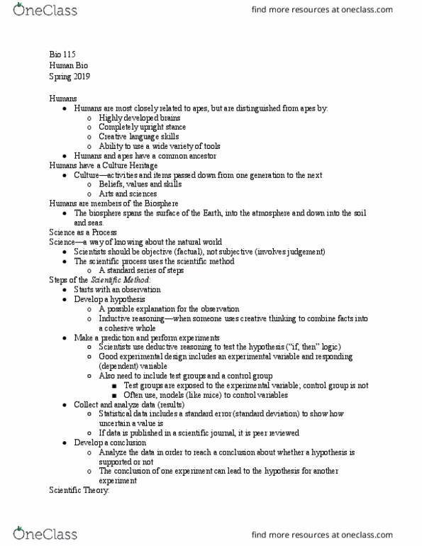 BIOL 115 Lecture Notes - Lecture 2: Standard Deviation, Scientific Method, Deductive Reasoning thumbnail