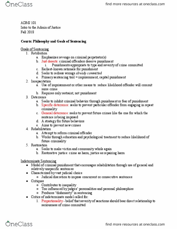 ADMJ 101 Lecture Notes - Lecture 9: Extenuating Circumstances, Fair Sentencing Act, United States Federal Sentencing Guidelines thumbnail