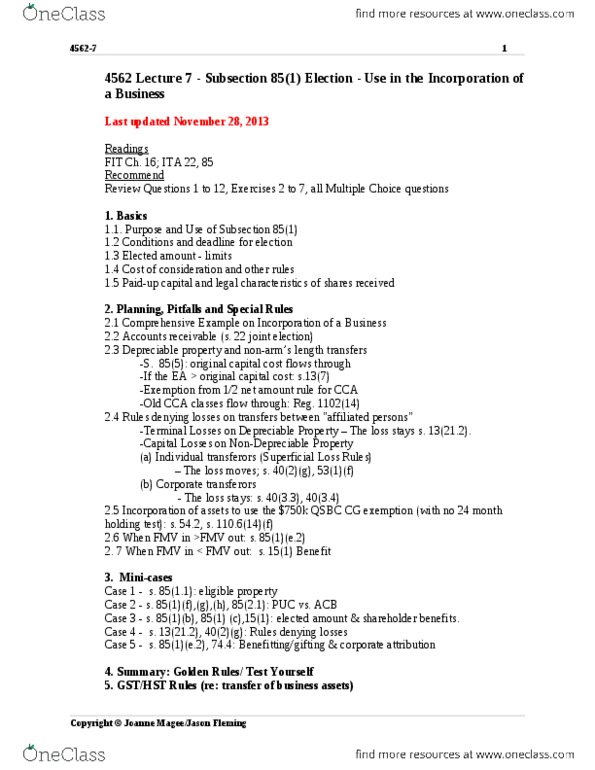 ADMS 4562 Lecture Notes - Lecture 7: Capital Asset, Deferral, Capital Account thumbnail