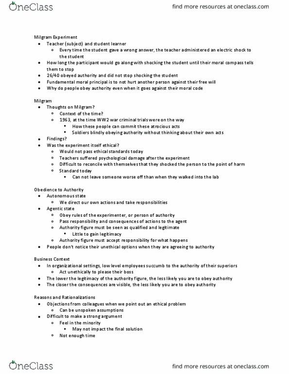 AFM311 Lecture Notes - Lecture 6: Milgram Experiment, War Crime, Argument thumbnail