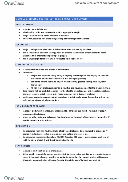 INFO3333 Lecture Notes - Lecture 9: It Service Management, Configuration Management Database, Configuration Item thumbnail