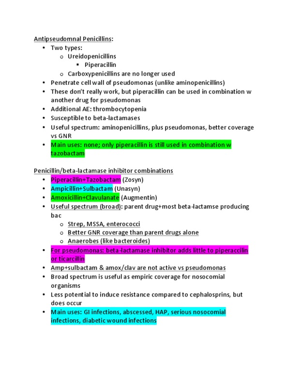 BIOL 4376 Chapter Notes - Chapter 5: Beta-Lactamase, Piperacillin, Tazobactam thumbnail