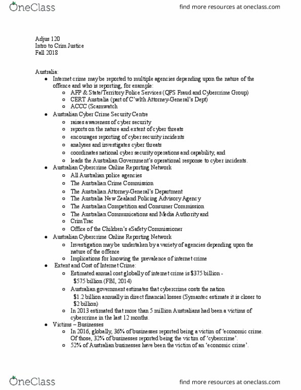ADJUS-120 Lecture Notes - Lecture 12: Computer Security, Australian Criminal Intelligence Commission, Financial Crimes thumbnail