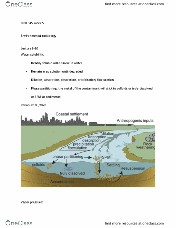 BIOL354 Lecture Notes - Lecture 9: Environmental Toxicology, Desorption, Flocculation thumbnail