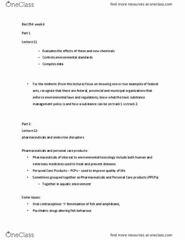 BIOL354 Lecture Notes - Lecture 12: Environmental Toxicology, Combined Oral Contraceptive Pill, List Of Psychiatric Medications thumbnail