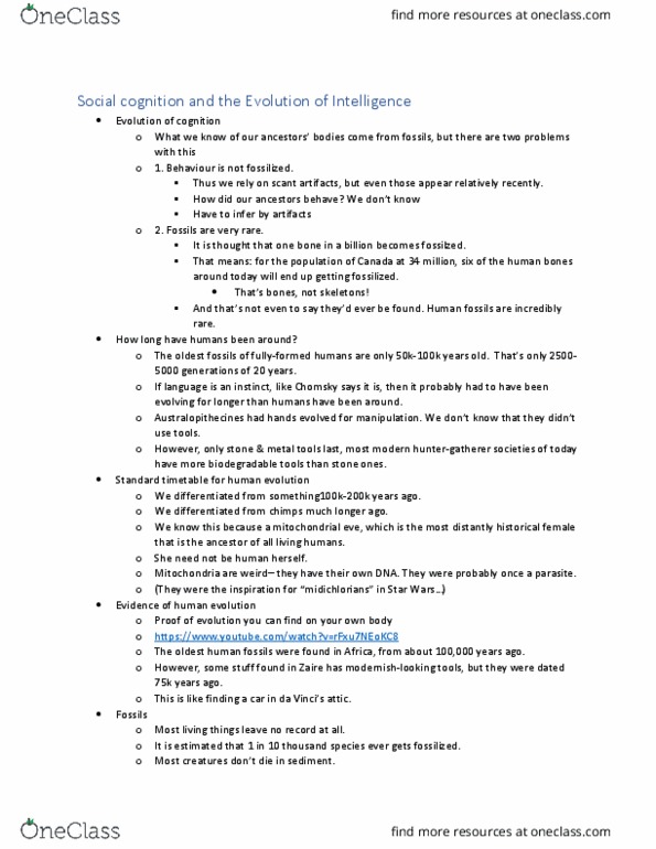 CGSC 1001 Lecture Notes - Lecture 22: Australopithecine, Bipedalism, Evolutionary Pressure thumbnail