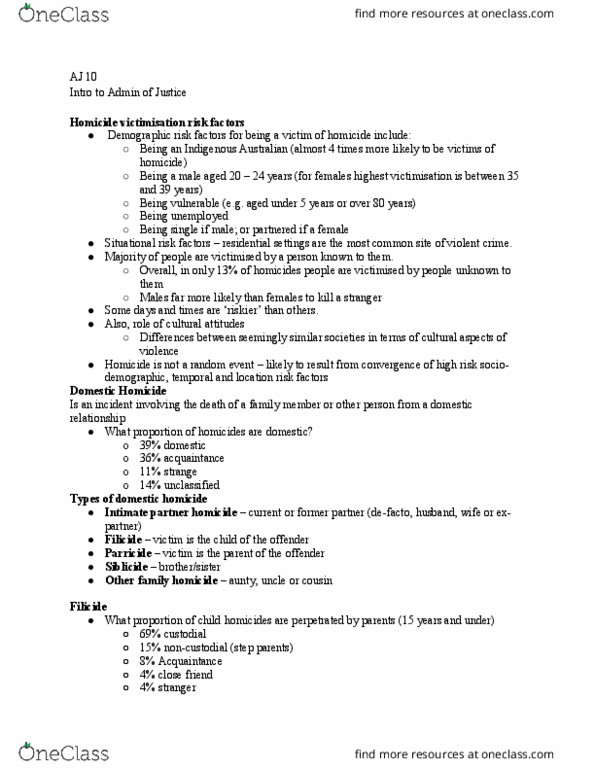 AJ 010 Lecture Notes - Lecture 10: Filicide, Siblicide, Emotional Isolation thumbnail