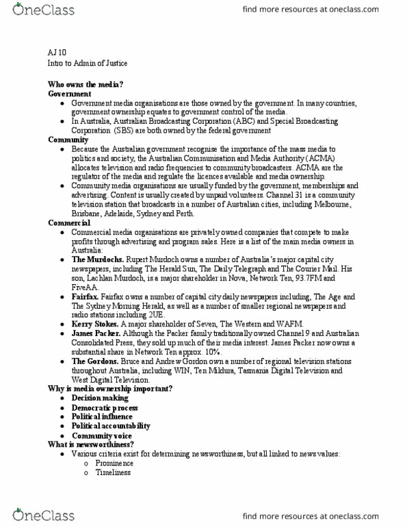 AJ 010 Lecture Notes - Lecture 3: Australian Broadcasting Corporation, The Sydney Morning Herald, West Digital Television thumbnail