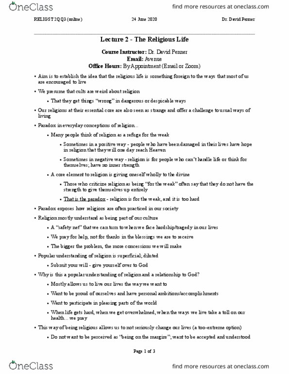 RELIGST 2QQ3 Lecture Notes - Lecture 2: Social Cost, Ten Commandments thumbnail