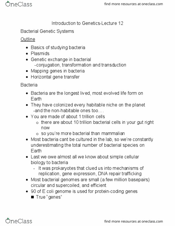 BIOL 200 Lecture Notes - Lecture 12: Horizontal Gene Transfer, Bacterial Conjugation, Plasmid thumbnail