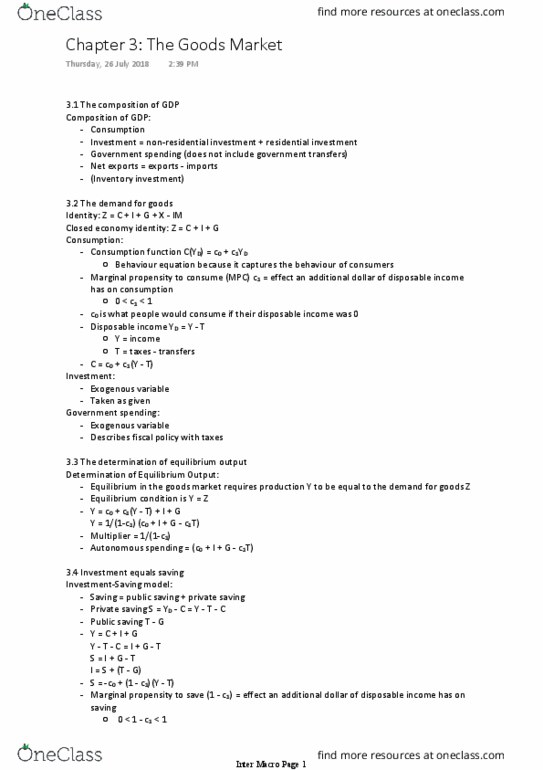 ECON20001 Chapter Notes - Chapter 3: Disposable And Discretionary Income, Exogeny, Consumption Function thumbnail