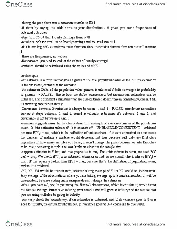 ECON 104 Lecture Notes - Lecture 7: Conditional Variance, Independent And Identically Distributed Random Variables, Bias Of An Estimator thumbnail