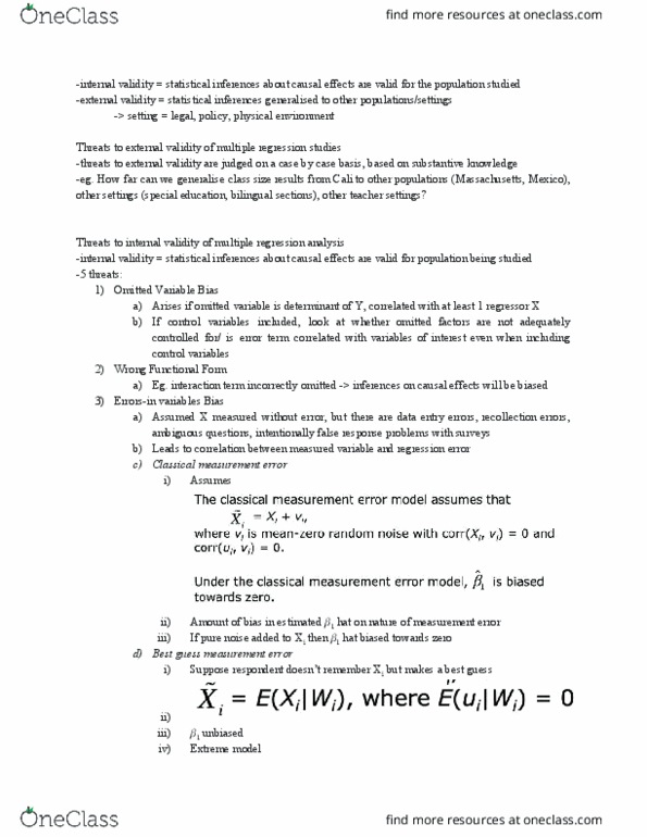 ECON 104 Lecture Notes - Lecture 9: Internal Validity, Dependent And Independent Variables, Missing Data thumbnail