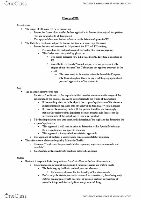 DANCEST 805 Lecture Notes - Lecture 85: Friedrich Carl Von Savigny, Glossa Ordinaria, Comity thumbnail