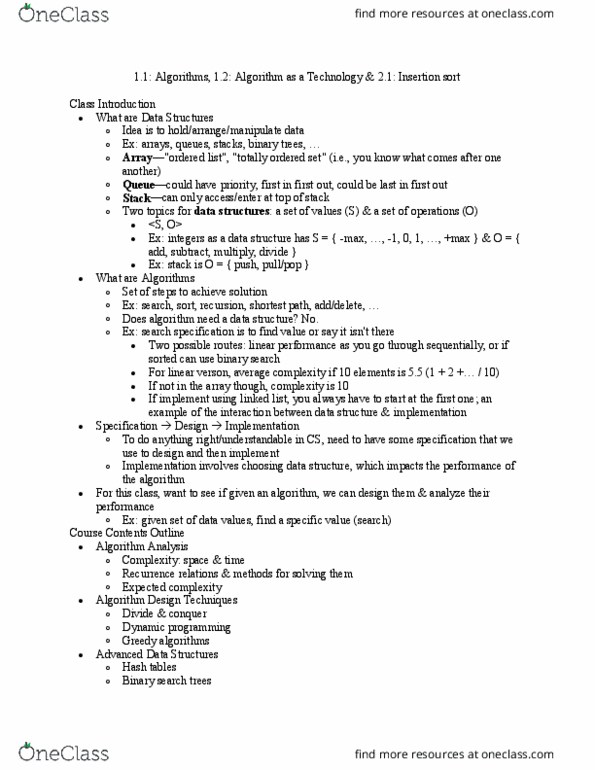 CSC 317 Lecture Notes - Lecture 1: Total Order, Dynamic Programming, Bucket Sort thumbnail