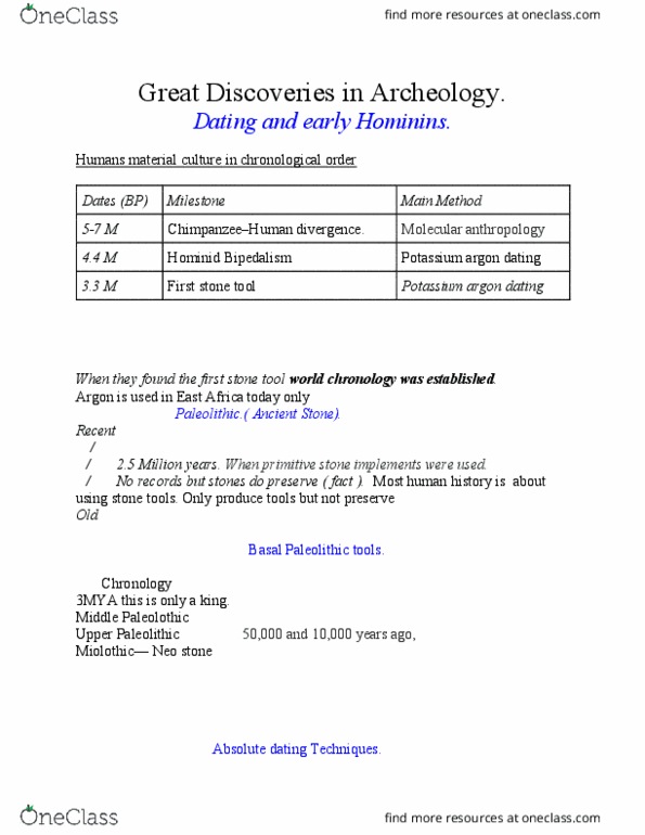 ANTH 1500 Lecture Notes - Lecture 3: K–Ar Dating, Upper Paleolithic, Stone Tool thumbnail