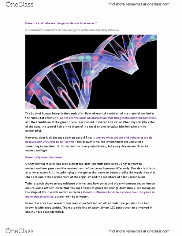 PSYC 218 Chapter Notes - Chapter 12: Human Nature, Twin Study, Biological Determinism thumbnail