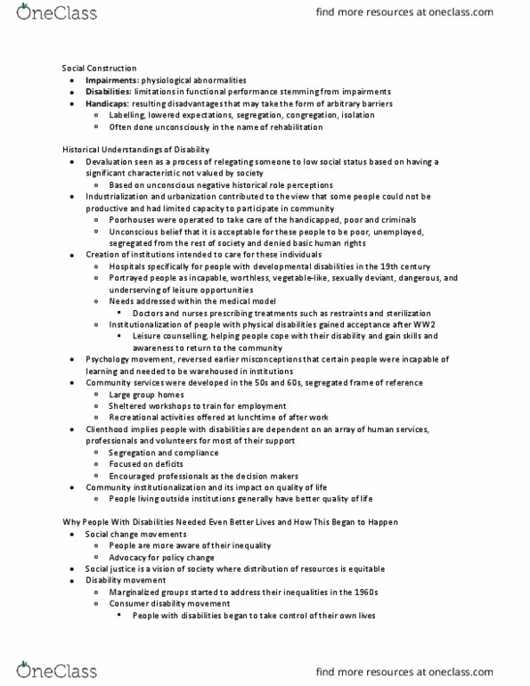 REC100 Chapter Notes - Chapter 25: Social Change, Social Exclusion, Devaluation thumbnail