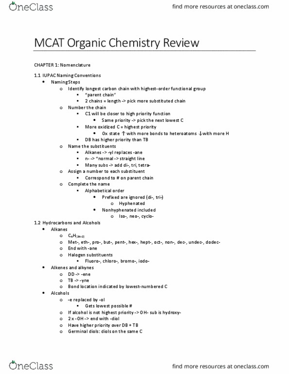 Chemistry 2213A/B Chapter Notes - Chapter 1: Ketone, Eth, Alkyne thumbnail