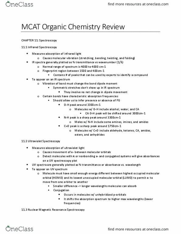 Chemistry 2213A/B Chapter Notes - Chapter 11: Tetramethylsilane, Aldehyde, Spectroscopy thumbnail