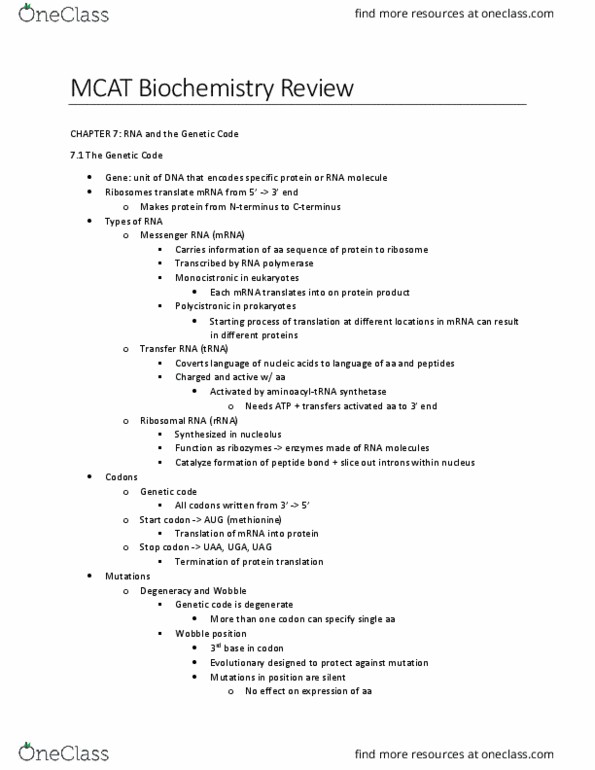 Biochemistry 2280A Chapter Notes - Chapter 7: Lac Operon, Prenylation, Tata Box thumbnail
