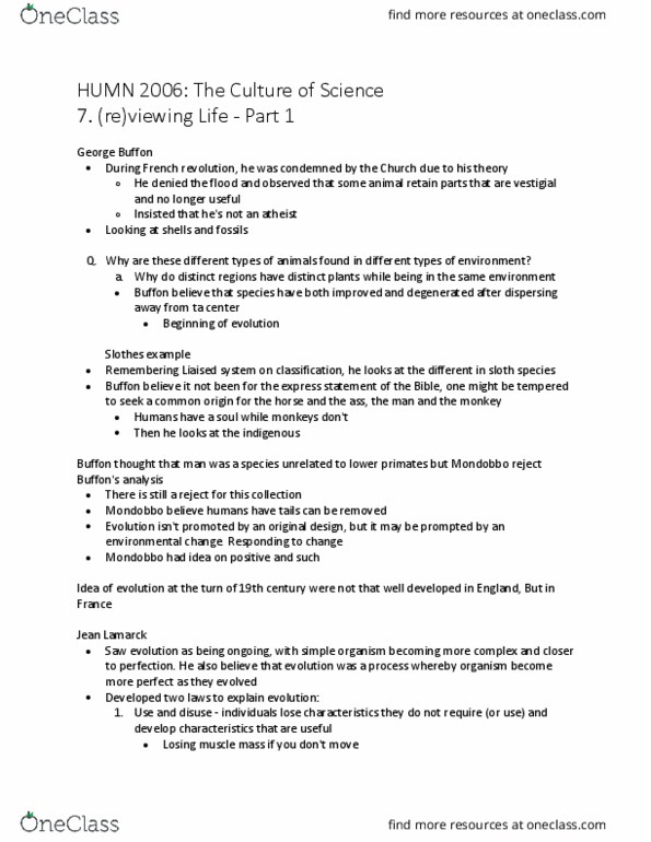 HUMN-2006 Lecture Notes - Lecture 7: French Revolution, Mastodon, Zoology thumbnail