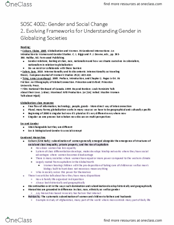 SOSC-4002 Lecture Notes - Lecture 2: Fernwood Publishing, Hijab, Feminist Theory thumbnail