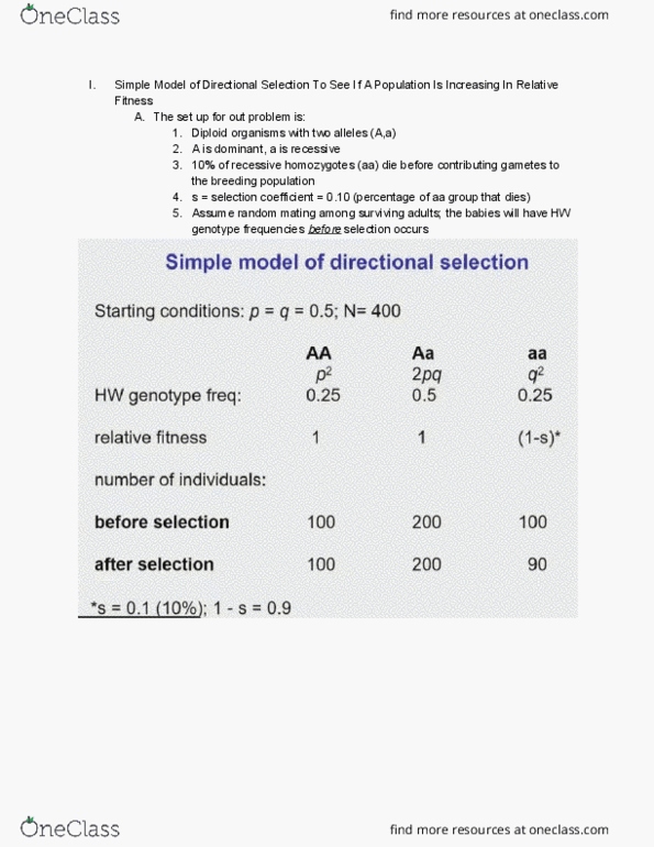 BILD 3 Lecture Notes - Lecture 8: Genetic Drift, Selection Coefficient, Genotype Frequency thumbnail