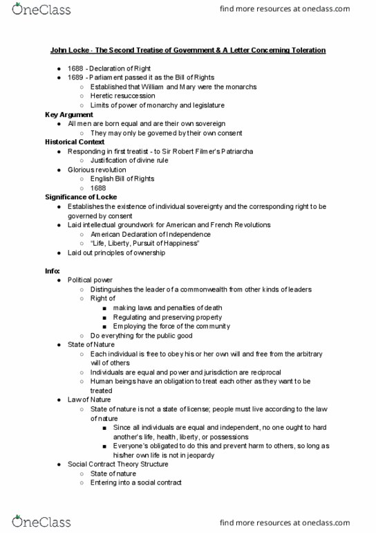 ECON-UA 1 Lecture Notes - A Letter Concerning Toleration, Body Politic, Patriarcha thumbnail