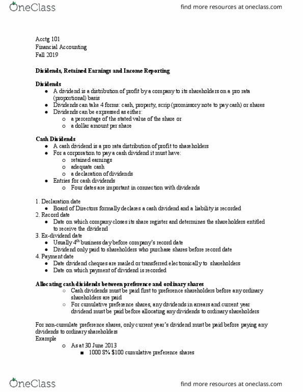 ACCTG 101 Lecture Notes - Lecture 19: Retained Earnings, Promissory Note, Accounts Receivable thumbnail