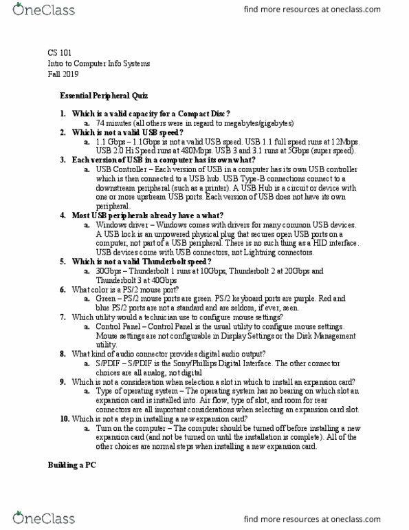 CS/IS 101 Lecture Notes - Lecture 16: Network Interface Controller, Data-Rate Units, Mass Storage thumbnail