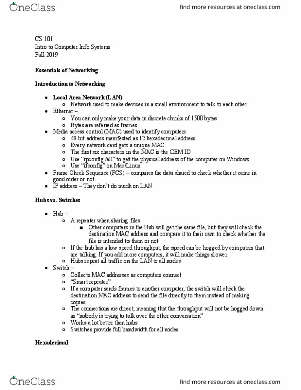 CS/IS 101 Lecture Notes - Lecture 20: Local Area Network, Media Access Control, Mac Address thumbnail