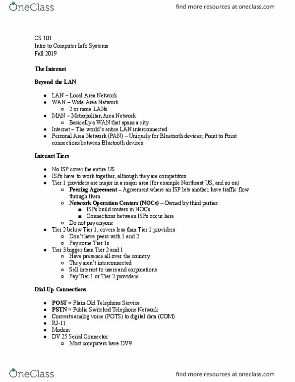 CS/IS 101 Lecture Notes - Lecture 27: Local Area Network, Wide Area Network, Plain Old Telephone Service thumbnail