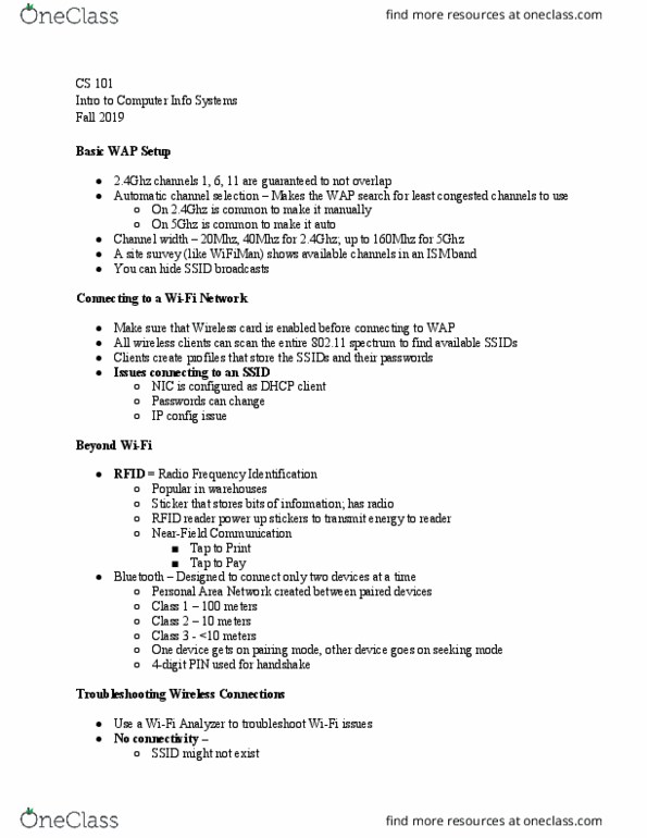 CS/IS 101 Lecture Notes - Lecture 26: Dynamic Host Configuration Protocol, Ieee 802.11, Personal Area Network thumbnail