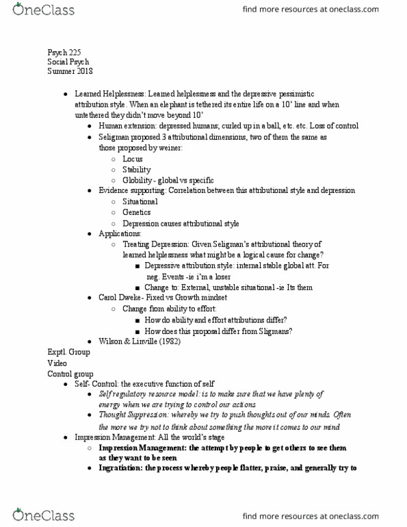PSYCH-225 Lecture Notes - Lecture 11: Learned Helplessness, Ingratiation, Psych thumbnail