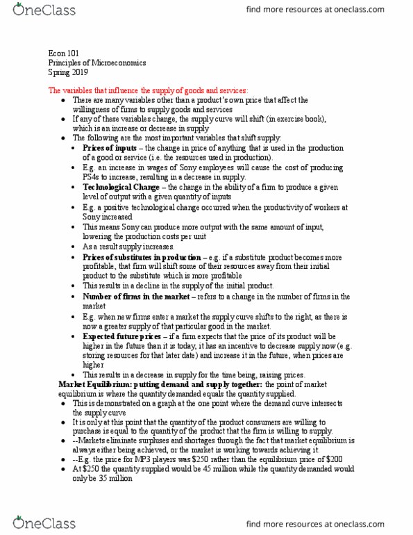 ECON 101 Lecture Notes - Lecture 6: Economic Equilibrium, Demand Curve thumbnail