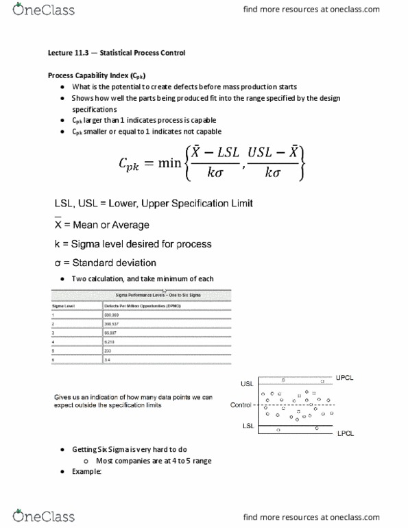 MGT 3501 Lecture Notes - Lecture 11: Standard Deviation, Statistical Process Control, Six Sigma thumbnail
