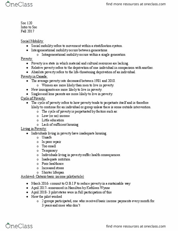 SOCIO-120 Lecture Notes - Lecture 10: Child Benefit, Old Age Security, Kathleen Wynne thumbnail