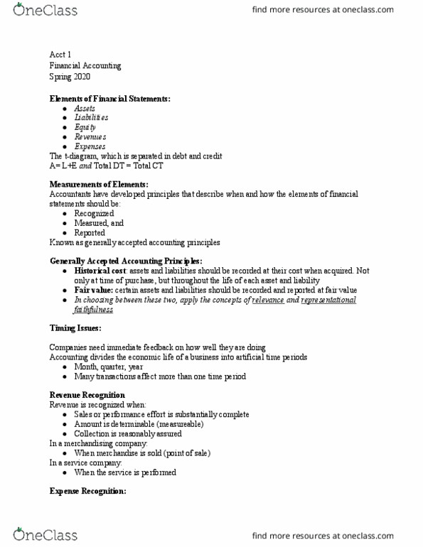 ACCT 001 Lecture Notes - Lecture 13: Financial Statement, Accrual, Historical Cost thumbnail